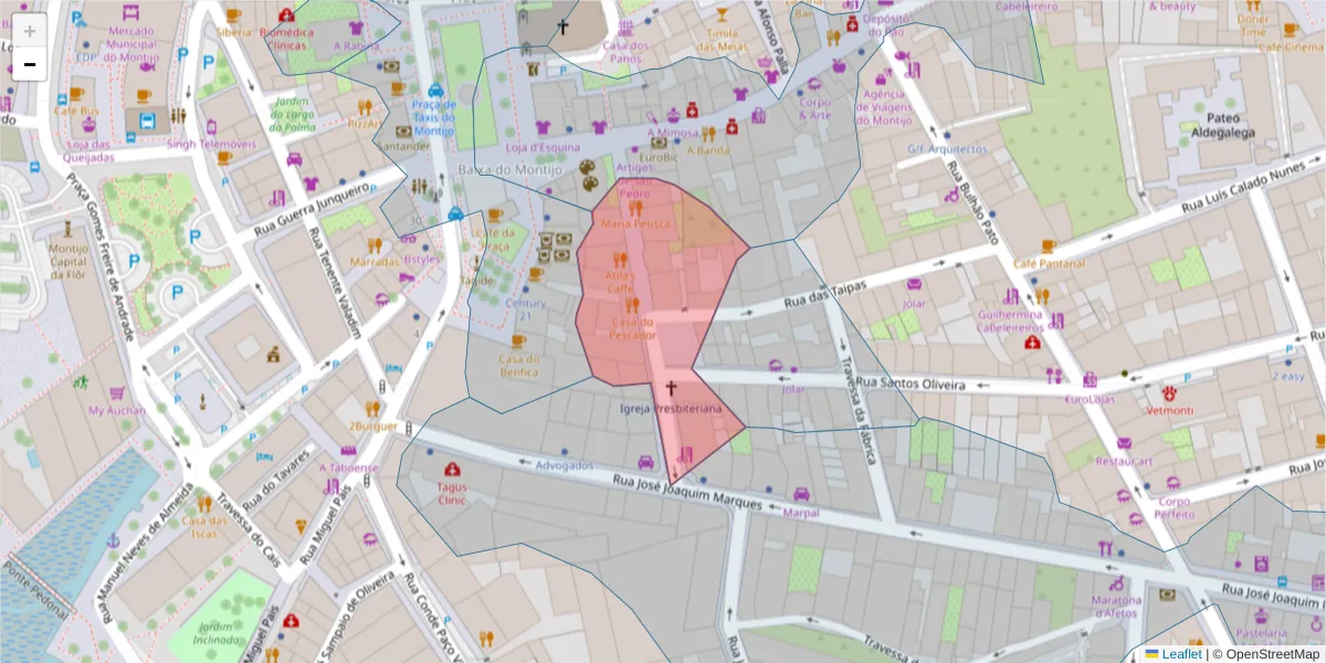 Mapa detalhado do código postal 2870-252 com limites, códigos postais vizinhos e agências dos correios
