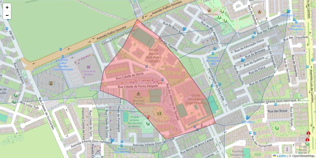 Mapa detalhado do código postal 2870-261 com limites, códigos postais vizinhos e agências dos correios