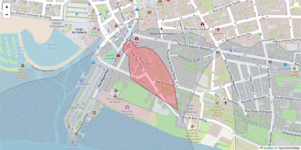 Mapa detalhado do código postal 2870-265 com limites, códigos postais vizinhos e agências dos correios