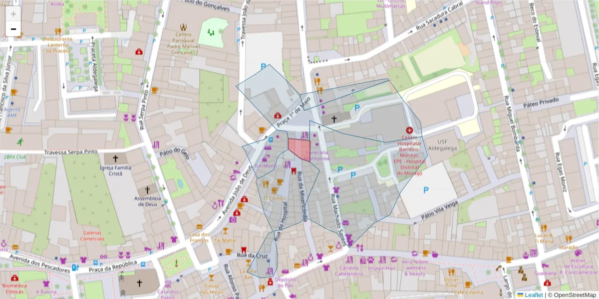 Mapa detalhado do código postal 2870-283 com limites, códigos postais vizinhos e agências dos correios