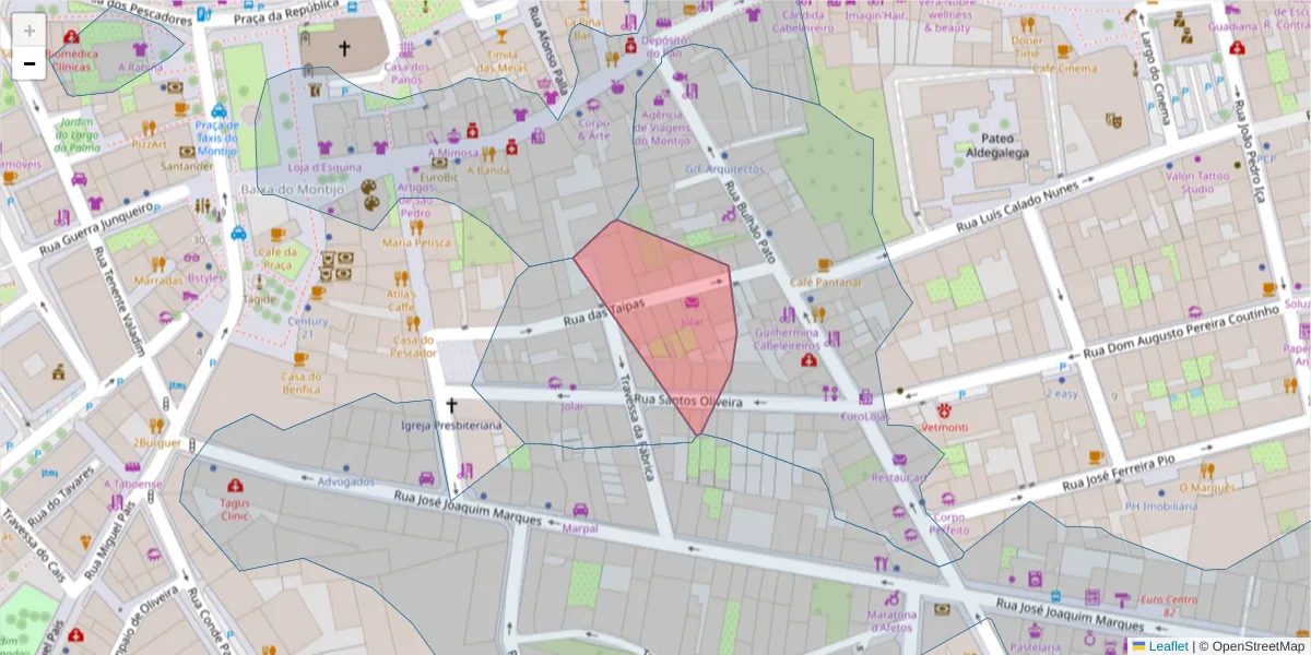 Mapa detalhado do código postal 2870-29 com limites, códigos postais vizinhos e agências dos correios