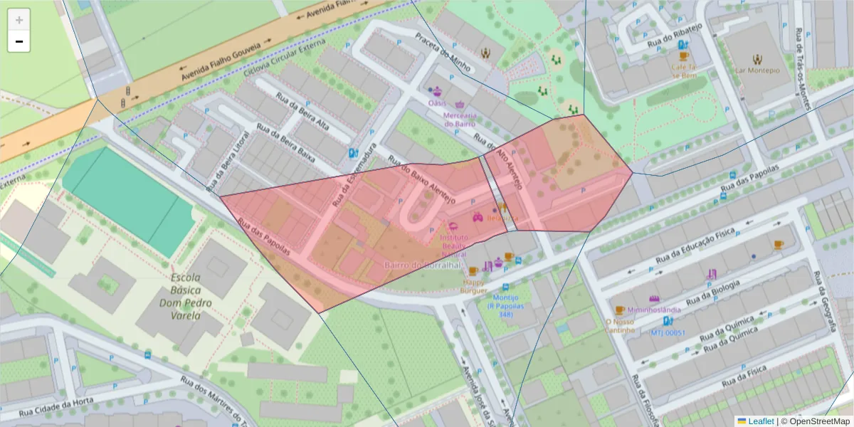 Mapa detalhado do código postal 2870-297 com limites, códigos postais vizinhos e agências dos correios