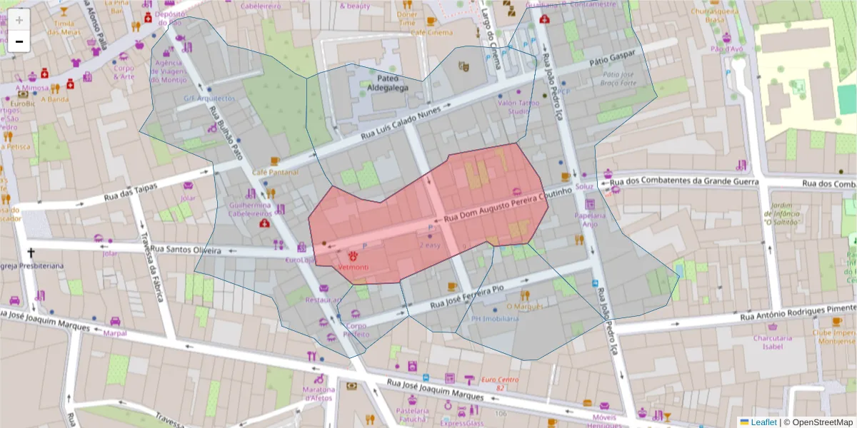 Mapa detalhado do código postal 2870-309 com limites, códigos postais vizinhos e agências dos correios