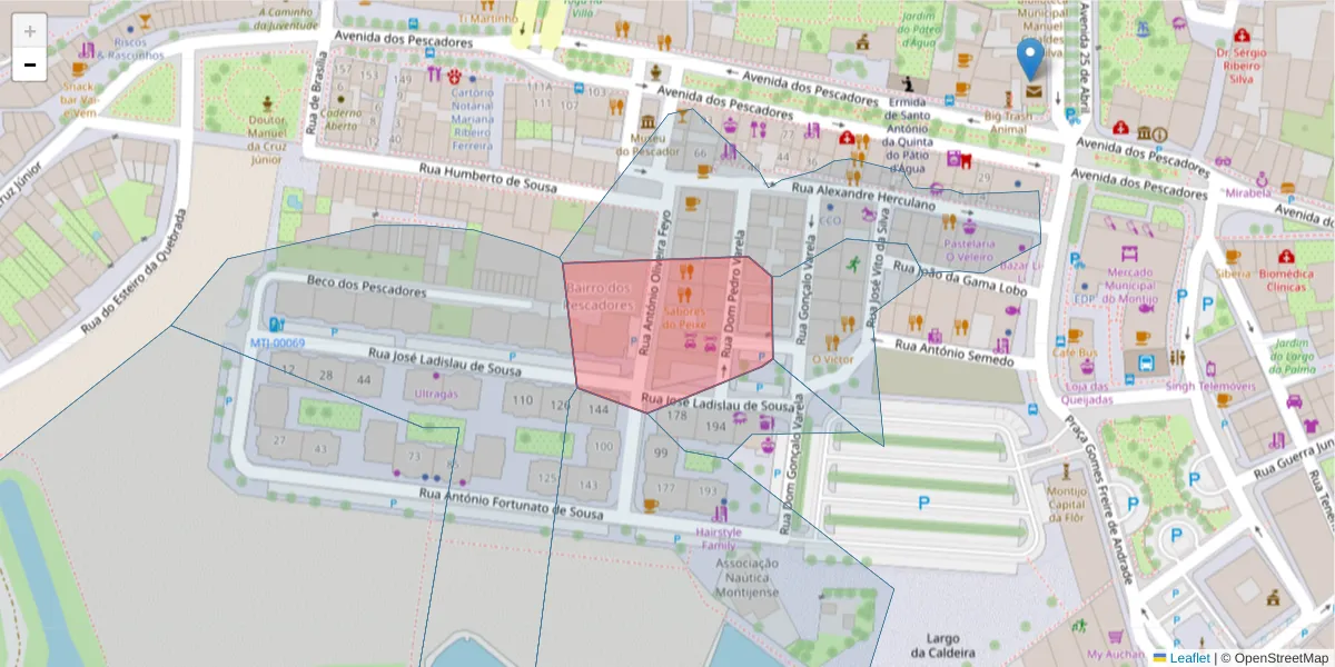 Mapa detalhado do código postal 2870-311 com limites, códigos postais vizinhos e agências dos correios