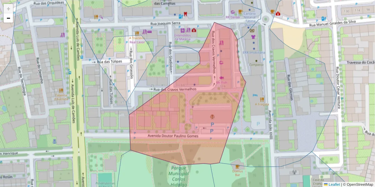 Mapa detalhado do código postal 2870-313 com limites, códigos postais vizinhos e agências dos correios