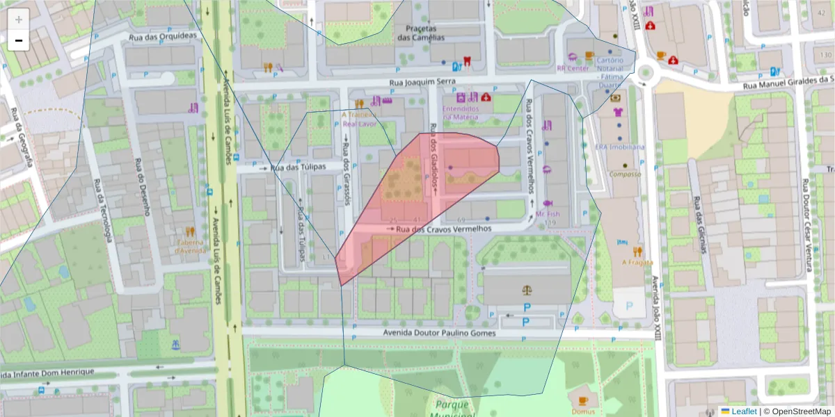 Mapa detalhado do código postal 2870-315 com limites, códigos postais vizinhos e agências dos correios