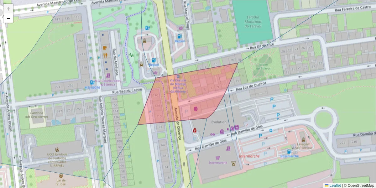 Mapa detalhado do código postal 2870-327 com limites, códigos postais vizinhos e agências dos correios