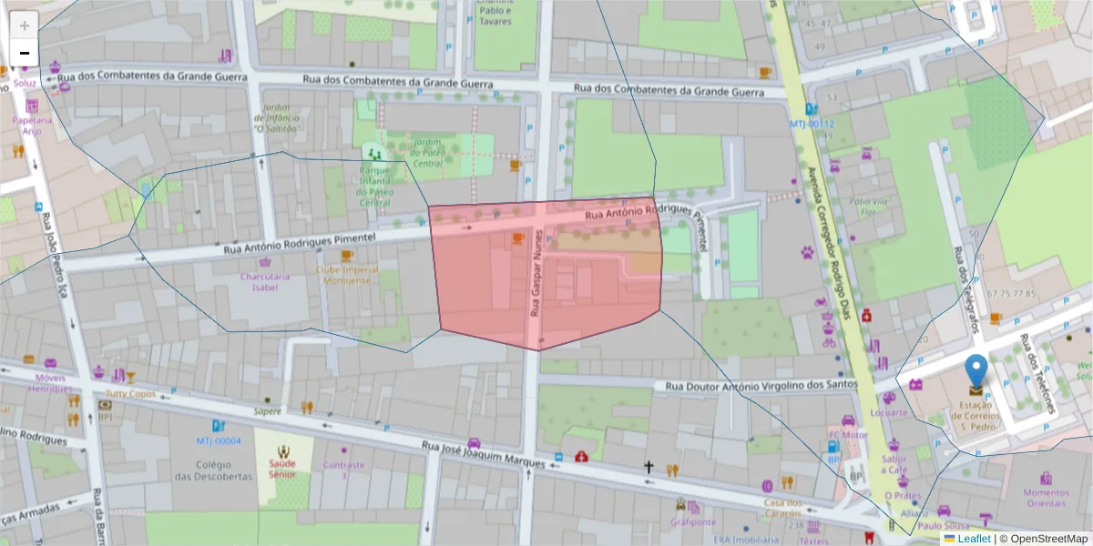Mapa detalhado do código postal 2870-331 com limites, códigos postais vizinhos e agências dos correios