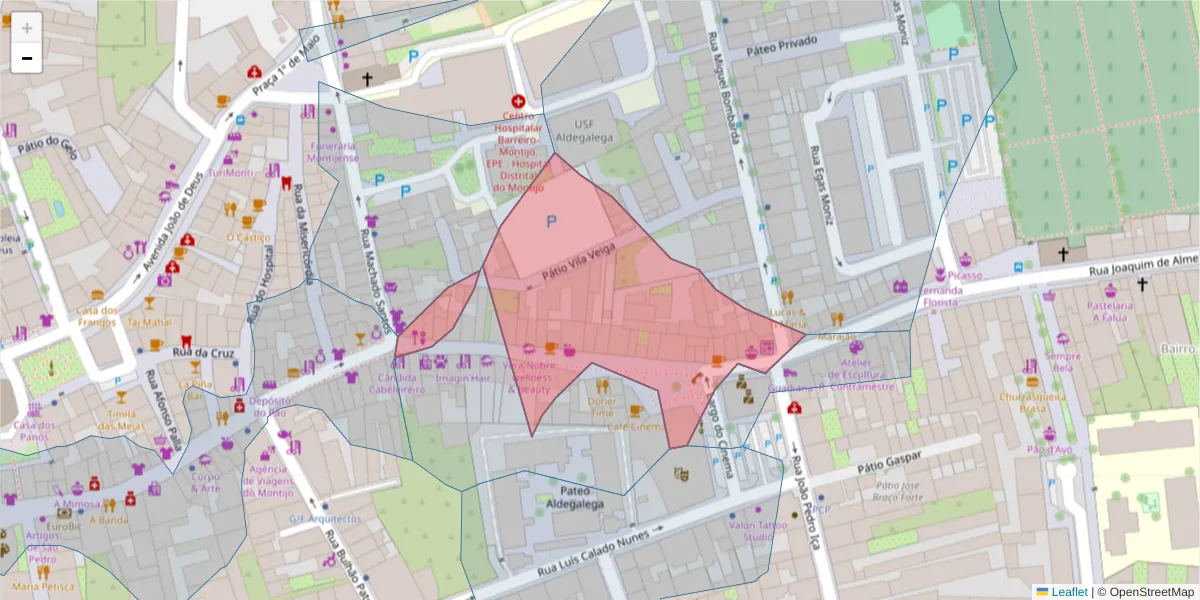 Mapa detalhado do código postal 2870-339 com limites, códigos postais vizinhos e agências dos correios