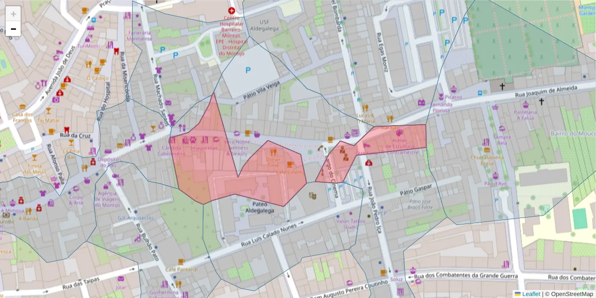 Mapa detalhado do código postal 2870-340 com limites, códigos postais vizinhos e agências dos correios