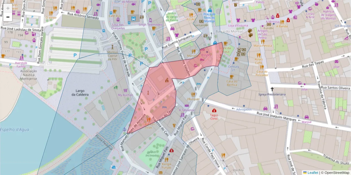 Mapa detalhado do código postal 2870-352 com limites, códigos postais vizinhos e agências dos correios
