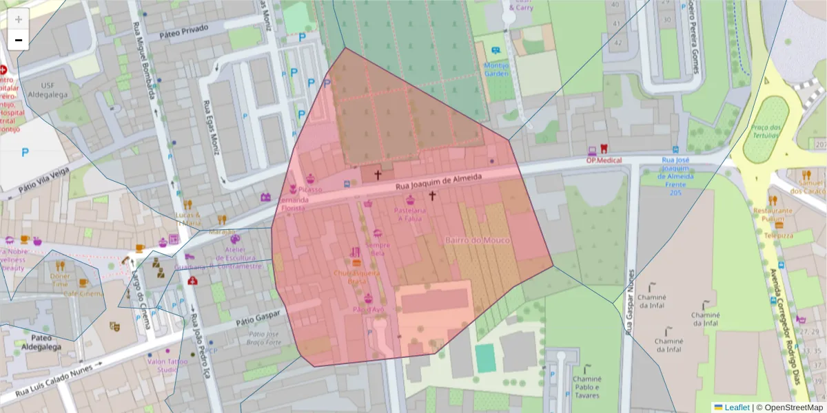 Mapa detalhado do código postal 2870-358 com limites, códigos postais vizinhos e agências dos correios