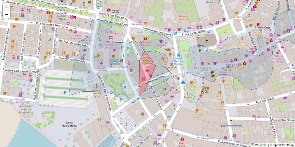 Mapa detalhado do código postal 2870-365 com limites, códigos postais vizinhos e agências dos correios