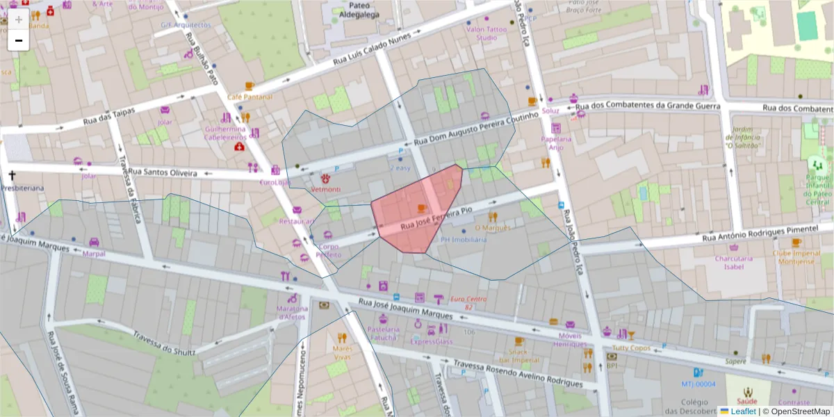 Mapa detalhado do código postal 2870-372 com limites, códigos postais vizinhos e agências dos correios