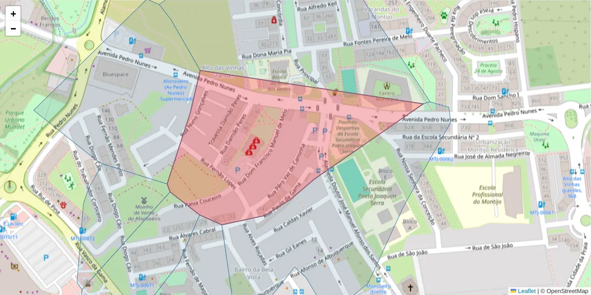 Mapa detalhado do código postal 2870-442 com limites, códigos postais vizinhos e agências dos correios