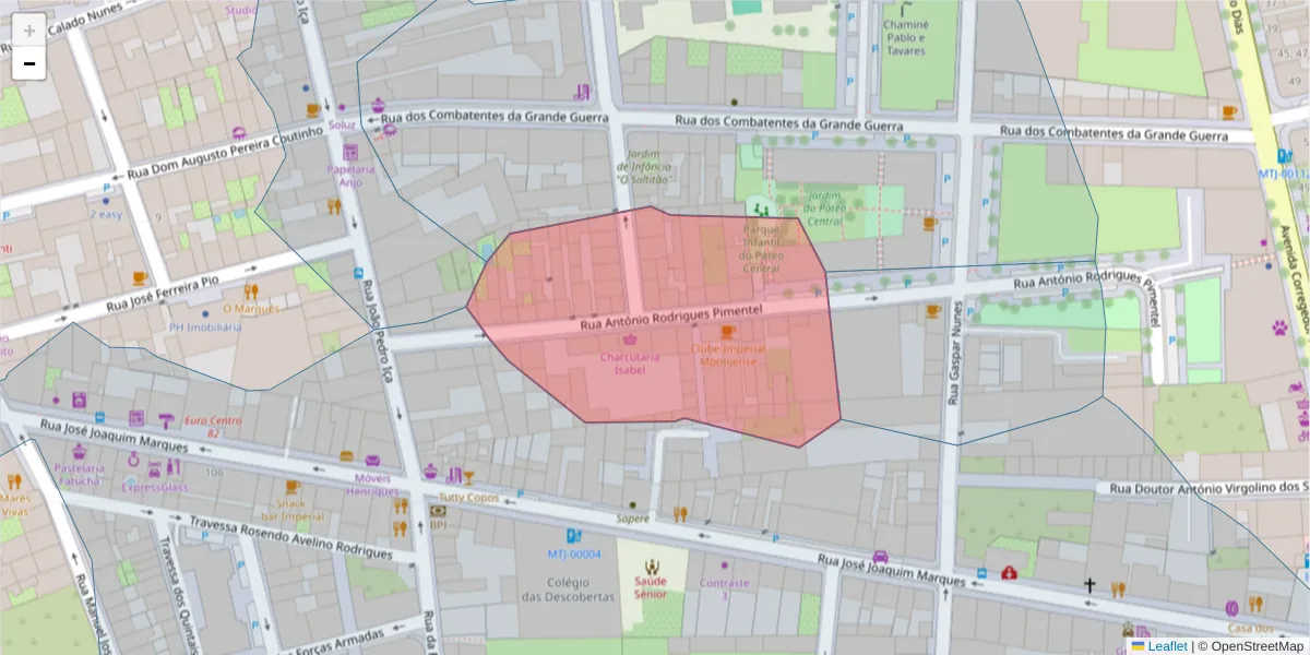 Mapa detalhado do código postal 2870-459 com limites, códigos postais vizinhos e agências dos correios