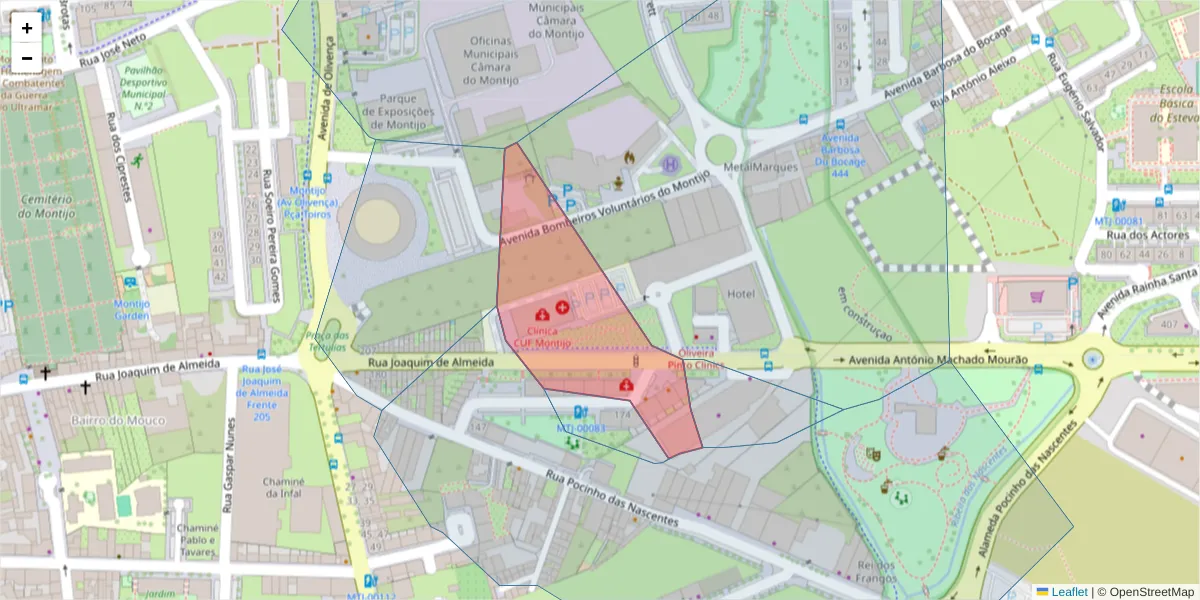 Mapa detalhado do código postal 2870-499 com limites, códigos postais vizinhos e agências dos correios