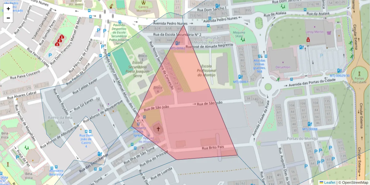 Mapa detalhado do código postal 2870-802 com limites, códigos postais vizinhos e agências dos correios