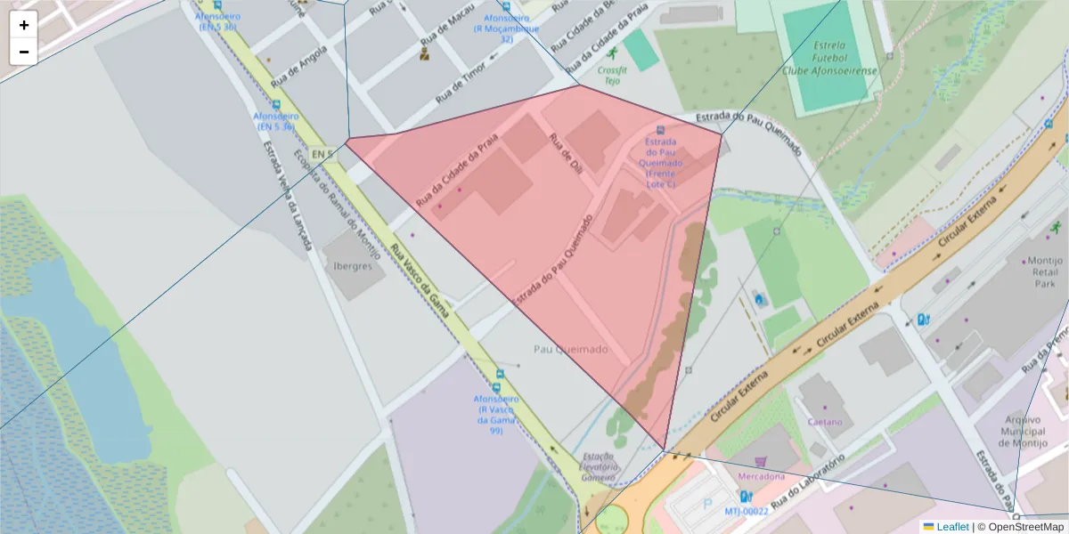 Mapa detalhado do código postal 2870-806 com limites, códigos postais vizinhos e agências dos correios