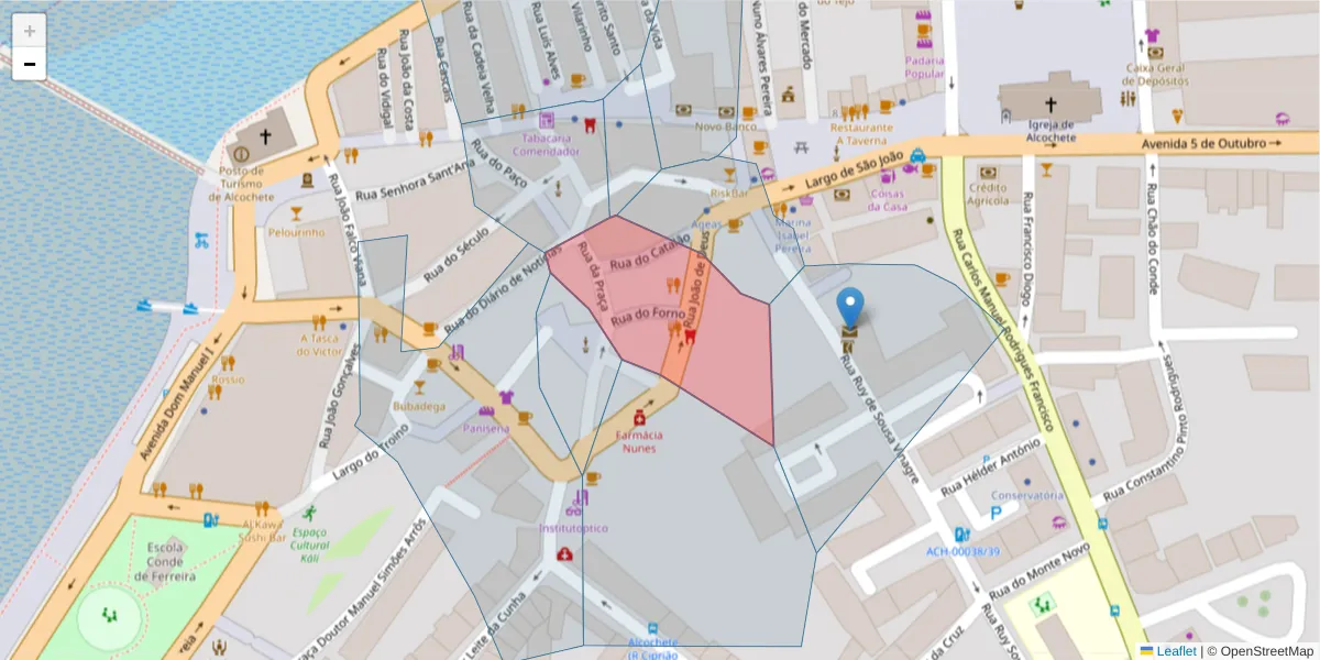 Mapa detalhado do código postal 2890-079 com limites, códigos postais vizinhos e agências dos correios