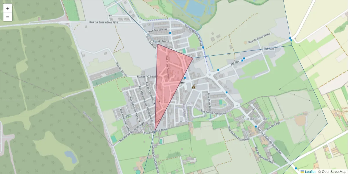 Mapa detalhado do código postal 2890-214 Samouco com limites, códigos postais vizinhos e agências dos correios