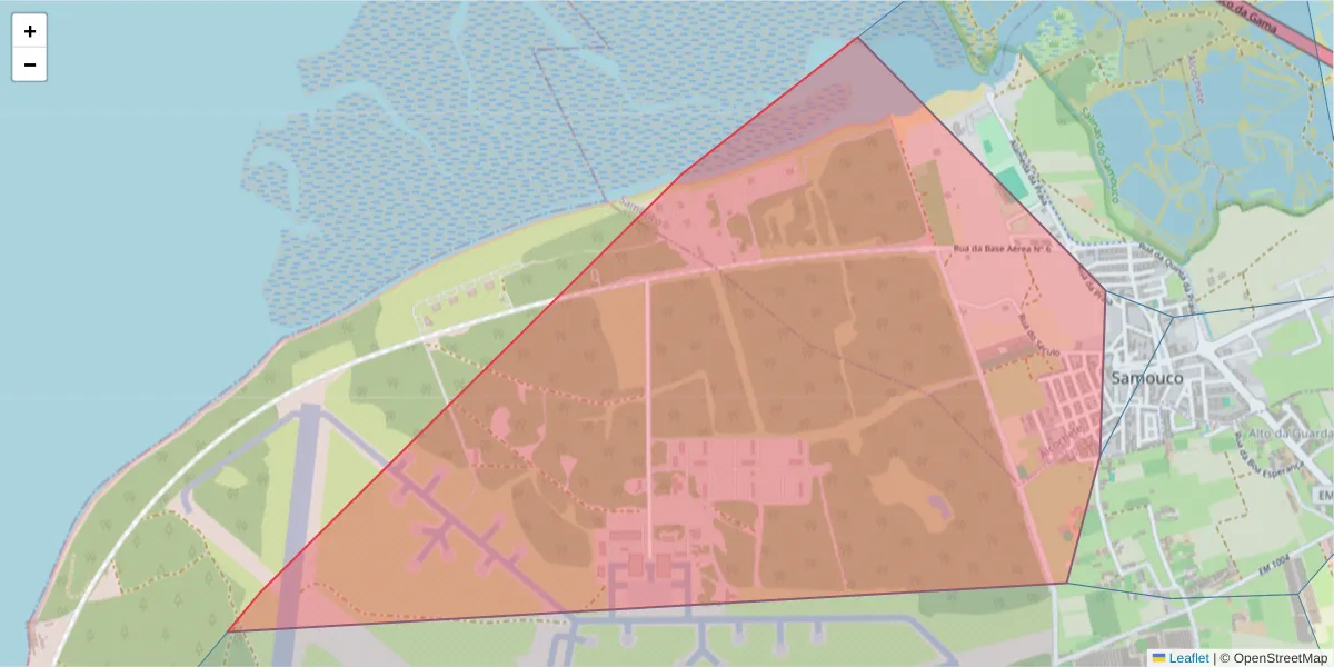Mapa detalhado do código postal 2890-232 com limites, códigos postais vizinhos e agências dos correios