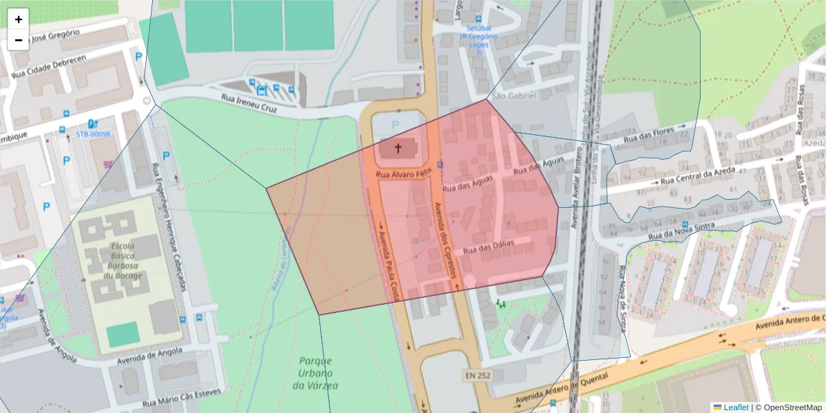 Mapa detalhado do código postal 2900-048 com limites, códigos postais vizinhos e agências dos correios