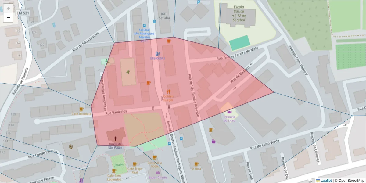 Mapa detalhado do código postal 2900-062 com limites, códigos postais vizinhos e agências dos correios