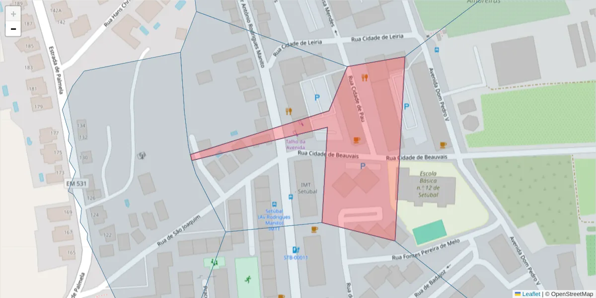 Mapa detalhado do código postal 2900-063 com limites, códigos postais vizinhos e agências dos correios