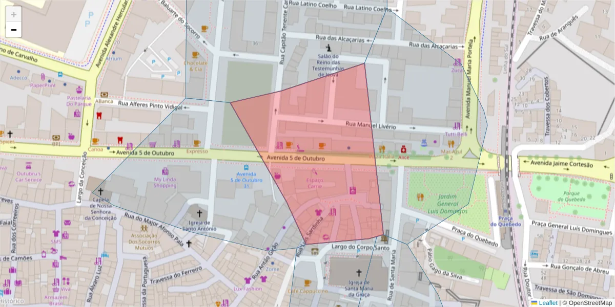 Mapa detalhado do código postal 2900-308 com limites, códigos postais vizinhos e agências dos correios