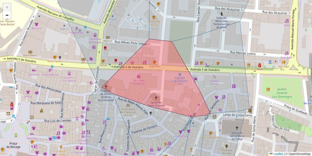 Mapa detalhado do código postal 2900-311 com limites, códigos postais vizinhos e agências dos correios