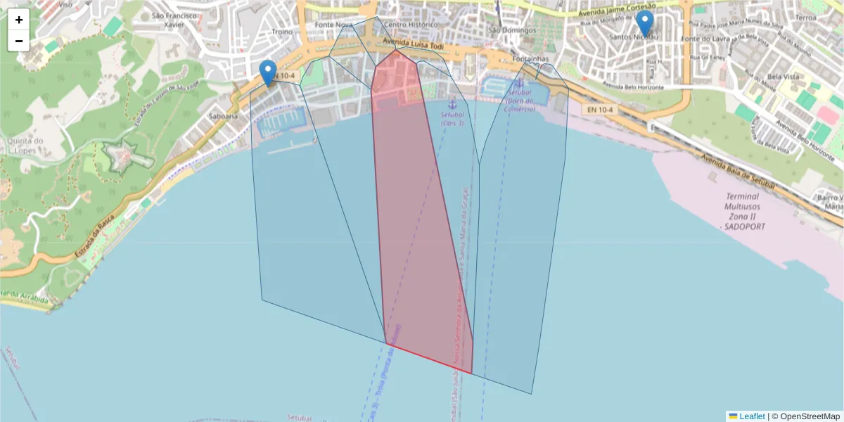 Mapa detalhado do código postal 2900-324 com limites, códigos postais vizinhos e agências dos correios