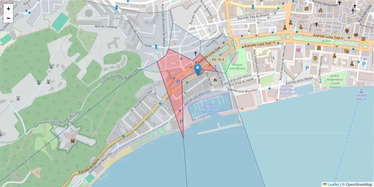 Mapa detalhado do código postal 2900-457 com limites, códigos postais vizinhos e agências dos correios