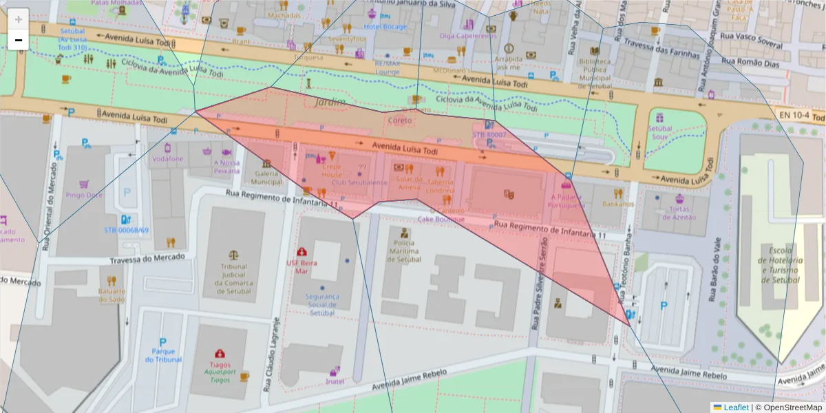 Mapa detalhado do código postal 2900-461 com limites, códigos postais vizinhos e agências dos correios