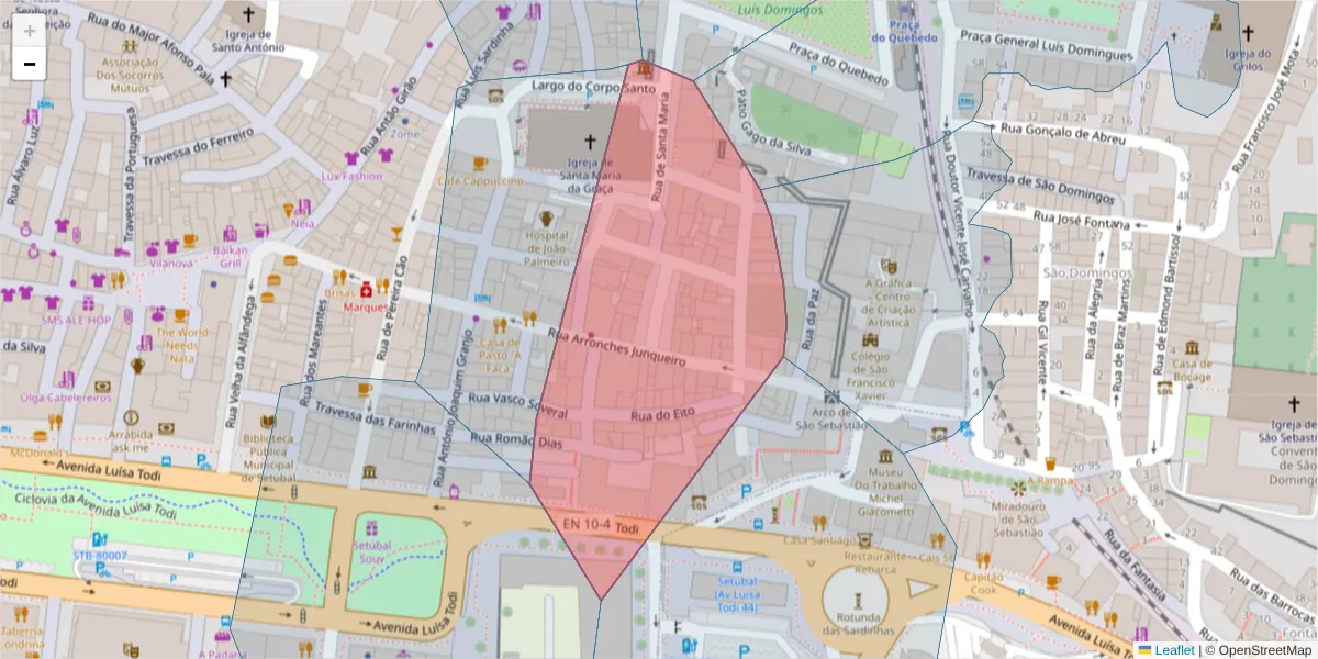 Mapa detalhado do código postal 2900-603 com limites, códigos postais vizinhos e agências dos correios