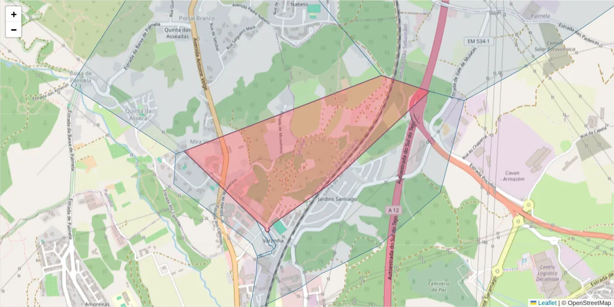 Mapa detalhado do código postal 2900-751 com limites, códigos postais vizinhos e agências dos correios