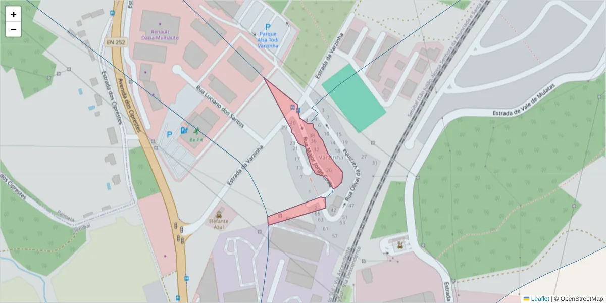 Mapa detalhado do código postal 2900-752 com limites, códigos postais vizinhos e agências dos correios