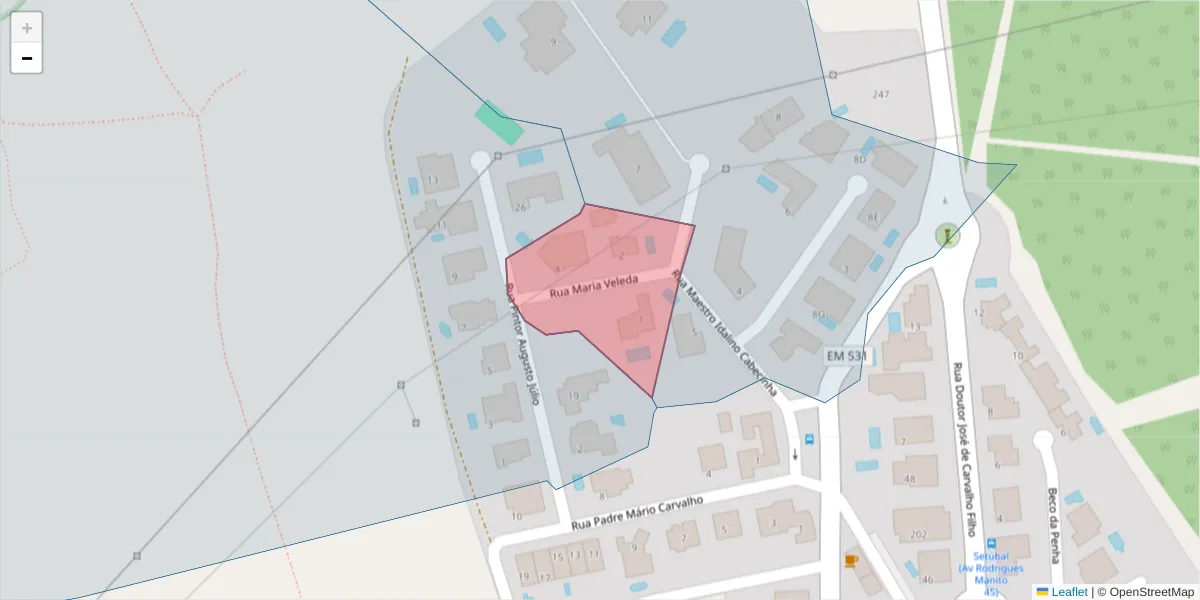 Mapa detalhado do código postal 2900-759 com limites, códigos postais vizinhos e agências dos correios