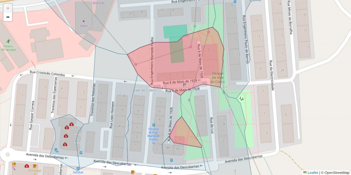Mapa detalhado do código postal 2910-002 com limites, códigos postais vizinhos e agências dos correios