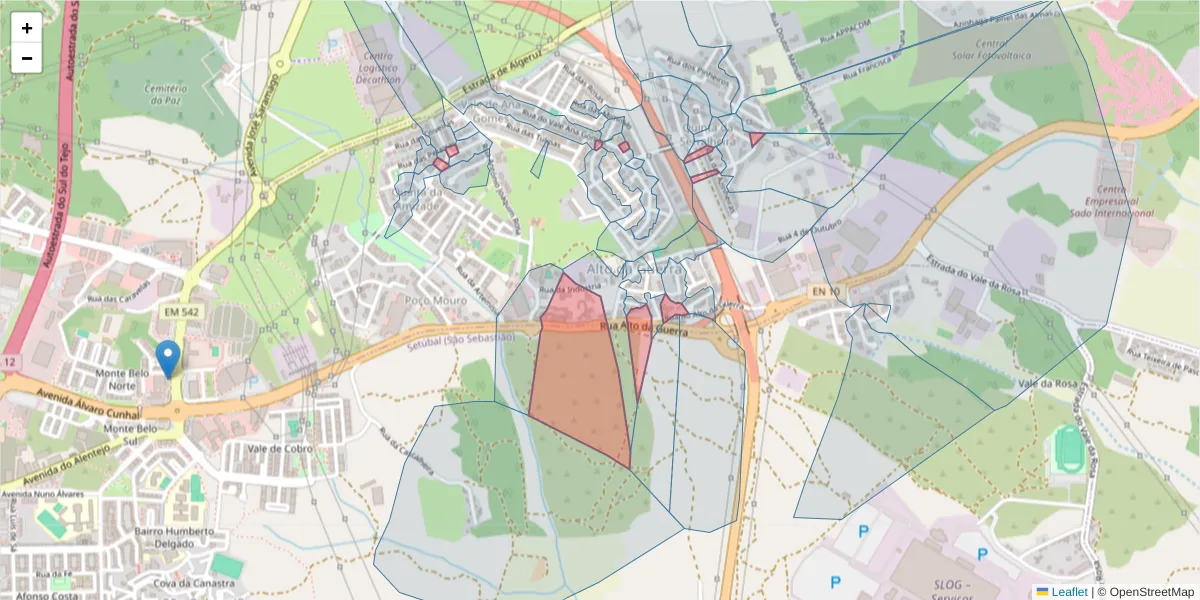 Mapa detalhado do código postal 2910-011 com limites, códigos postais vizinhos e agências dos correios