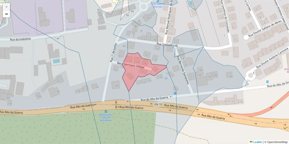 Mapa detalhado do código postal 2910-017 com limites, códigos postais vizinhos e agências dos correios