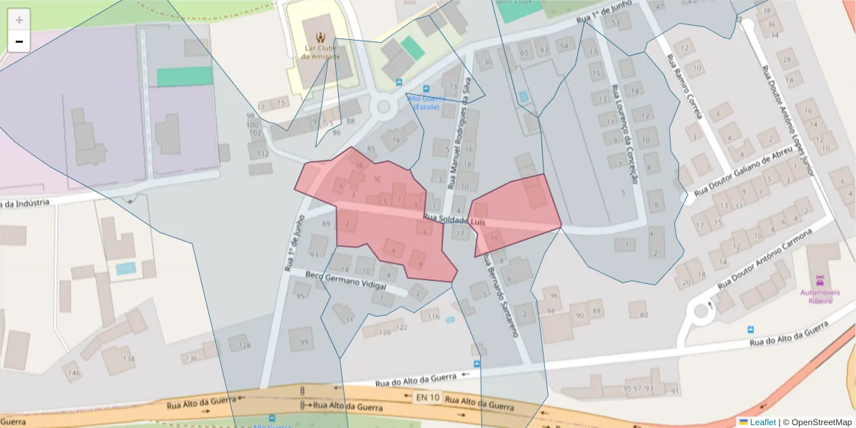 Mapa detalhado do código postal 2910-019 com limites, códigos postais vizinhos e agências dos correios