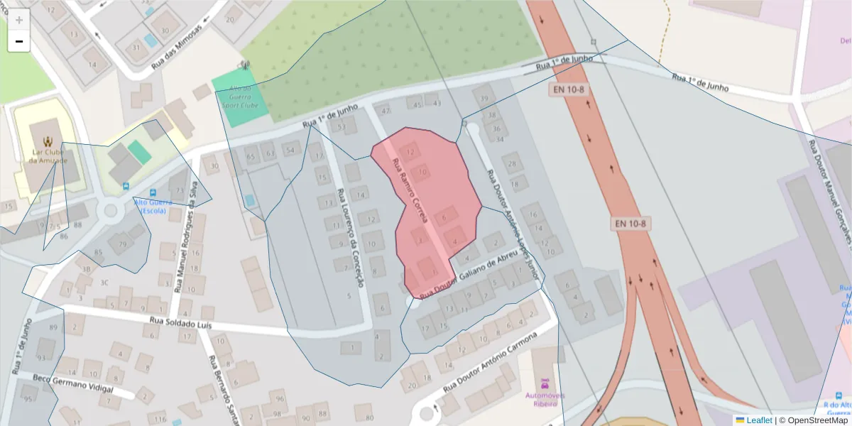 Mapa detalhado do código postal 2910-025 com limites, códigos postais vizinhos e agências dos correios
