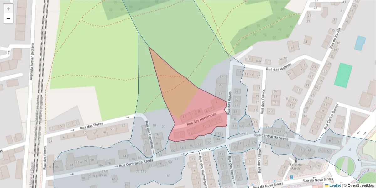 Mapa detalhado do código postal 2910-034 com limites, códigos postais vizinhos e agências dos correios