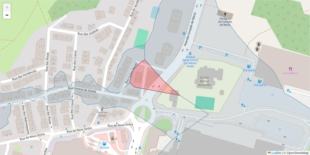 Mapa detalhado do código postal 2910-037 com limites, códigos postais vizinhos e agências dos correios