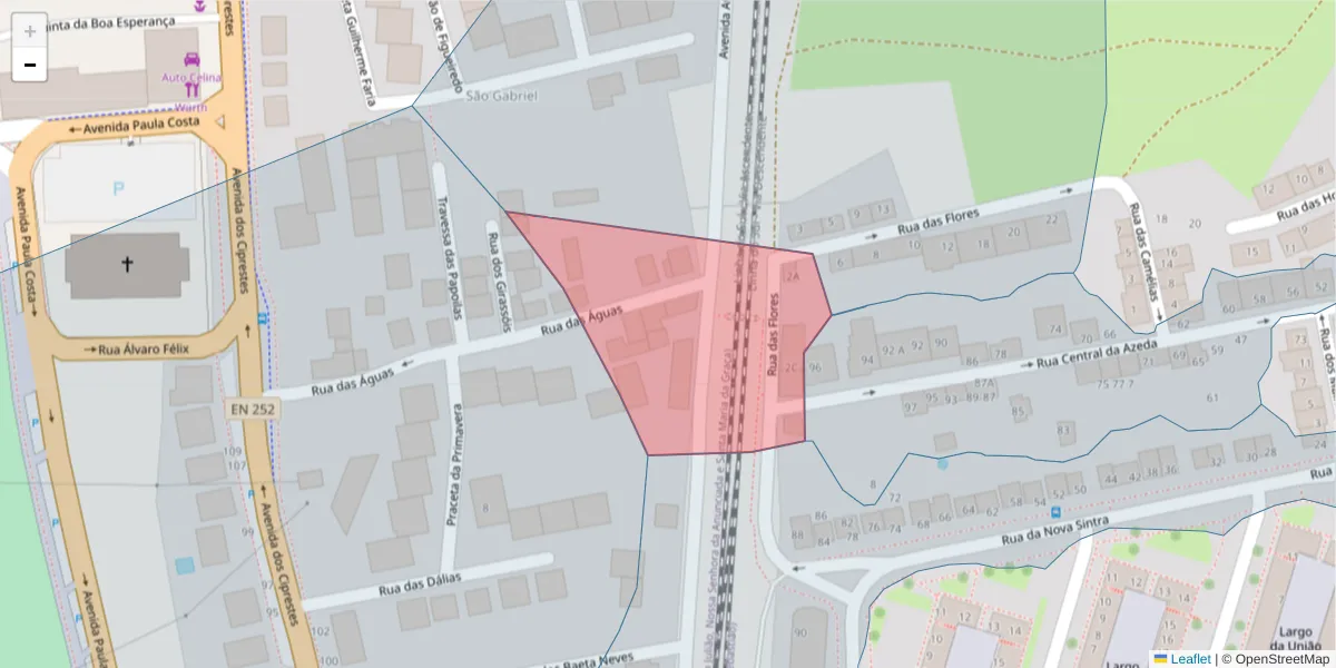 Mapa detalhado do código postal 2910-040 com limites, códigos postais vizinhos e agências dos correios