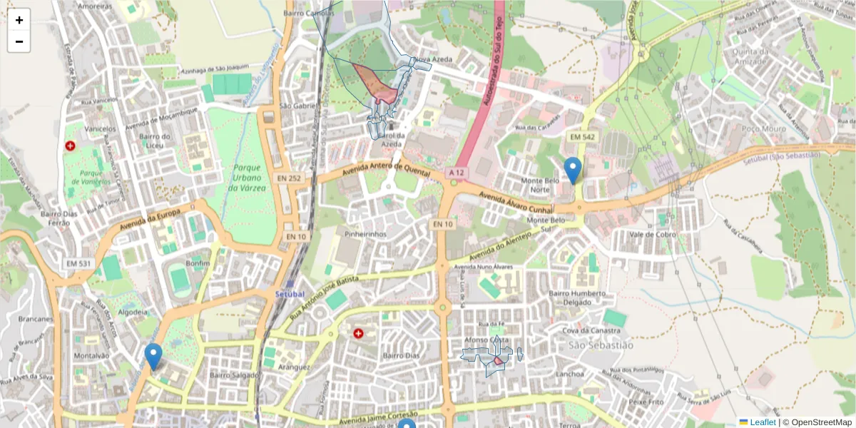 Mapa detalhado do código postal 2910-046 com limites, códigos postais vizinhos e agências dos correios