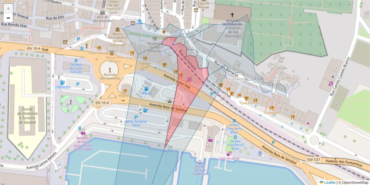 Mapa detalhado do código postal 2910-078 com limites, códigos postais vizinhos e agências dos correios