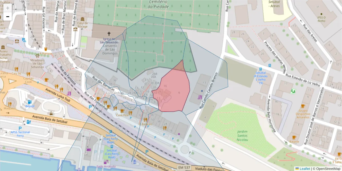 Mapa detalhado do código postal 2910-080 com limites, códigos postais vizinhos e agências dos correios