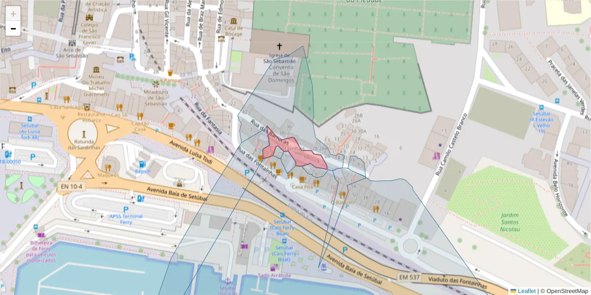 Mapa detalhado do código postal 2910-084 com limites, códigos postais vizinhos e agências dos correios